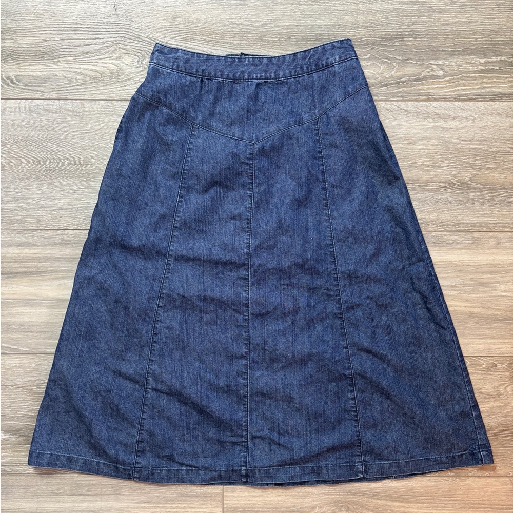 Alfred Dunner Denim A-Line Midi Skirt Dark Wash Size 10